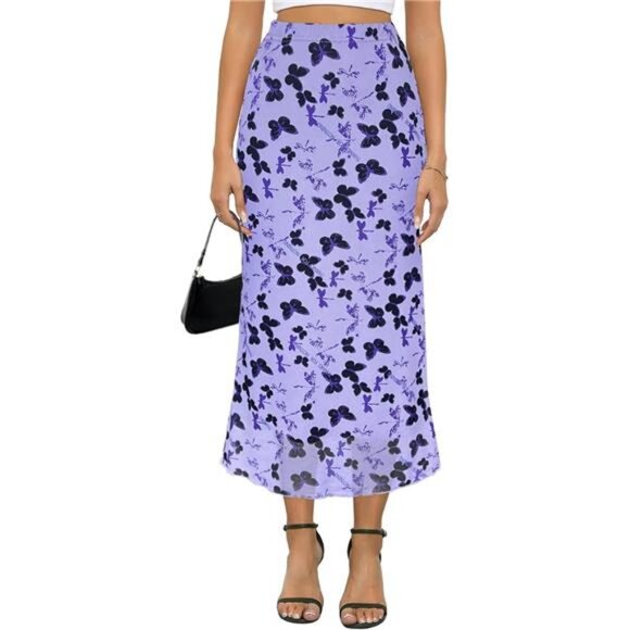 Dresses & Skirts - Women's Mesh Midi Skirt Elastic High Waisted Purple